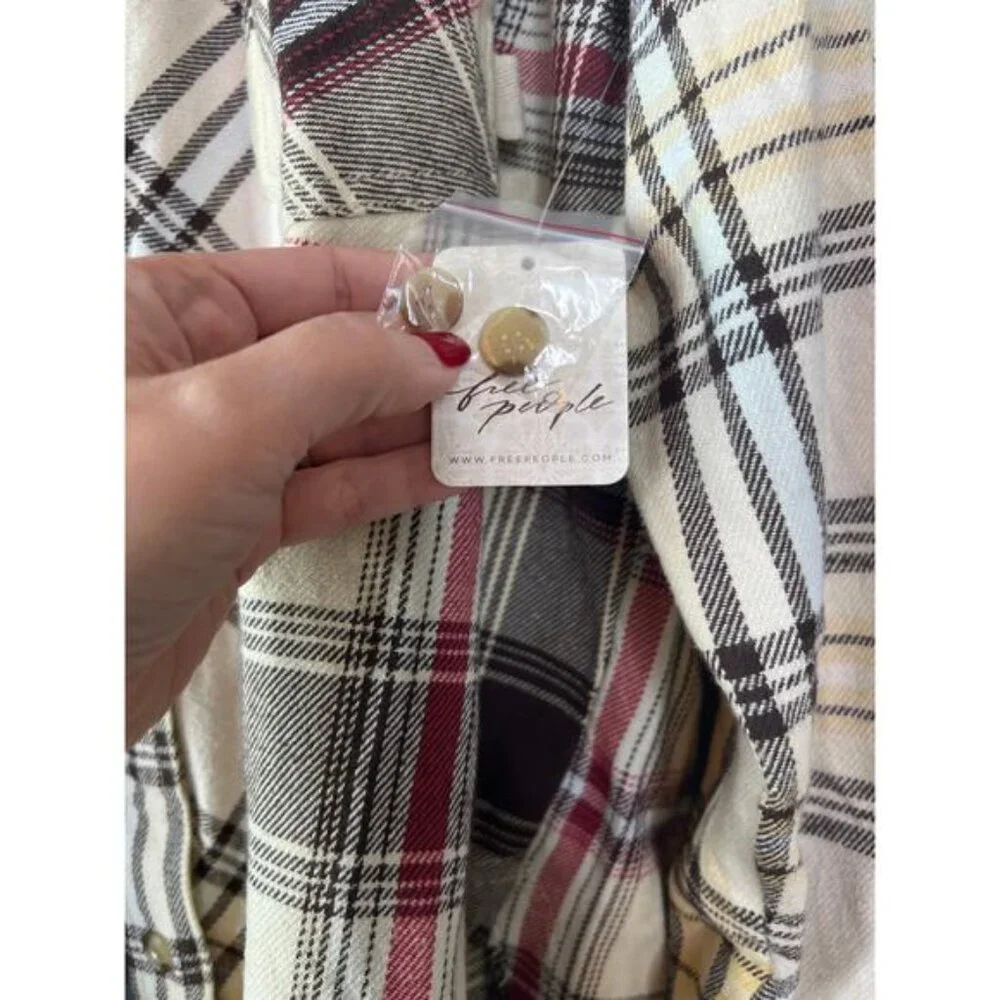 NWT Free People Patched Up Plaid Shirt at Free People Oatmeal Size: Large
